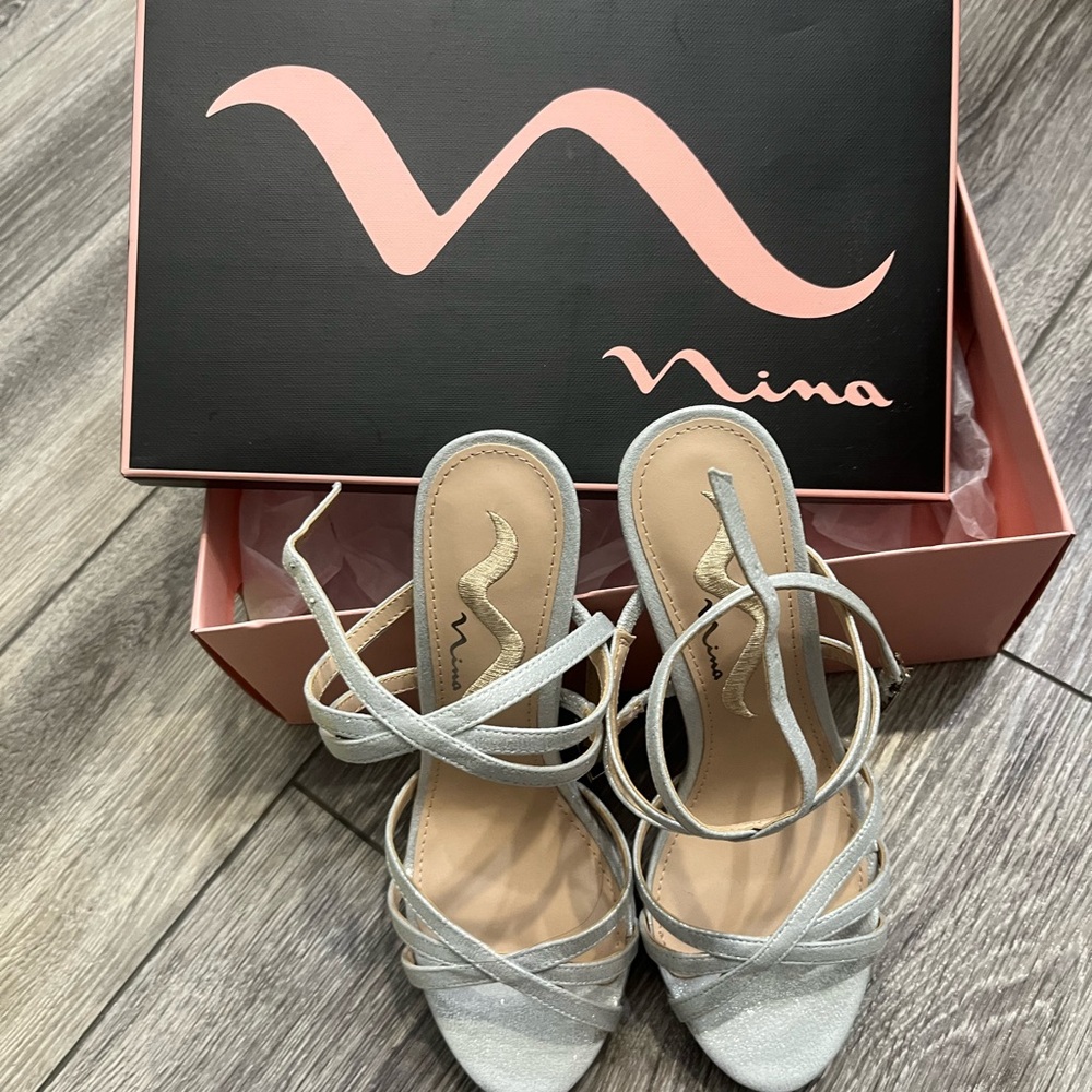 Nina Silver Strappy Heels
